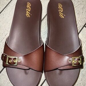 Aerie Dark Brown Buckle Slide Sandals
